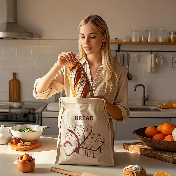 4-Pack Reusable Bread Bags for Homemade Storage, 2-Size Drawstring Pouches (5.9x25.6 & 11.8x15.7 Inch) - Washable Fabric with Secure Closure, Ideal for Sourdough, Artisan Loaves & Gift Packaging