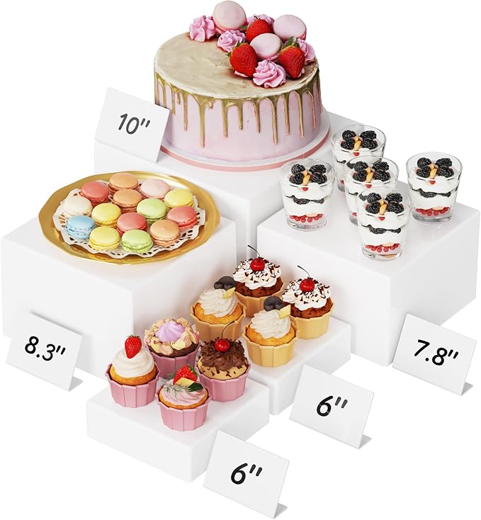 Lifewit 5 PCS Buffet Risers and Stands, Up to 25 cm/10" Food Risers for Buffet Table, Catering Dessert Cake Holder for Party, Jewelry Display Shelf, Nesting Cube Boxes, (6",6",7.8",8.3",10") White