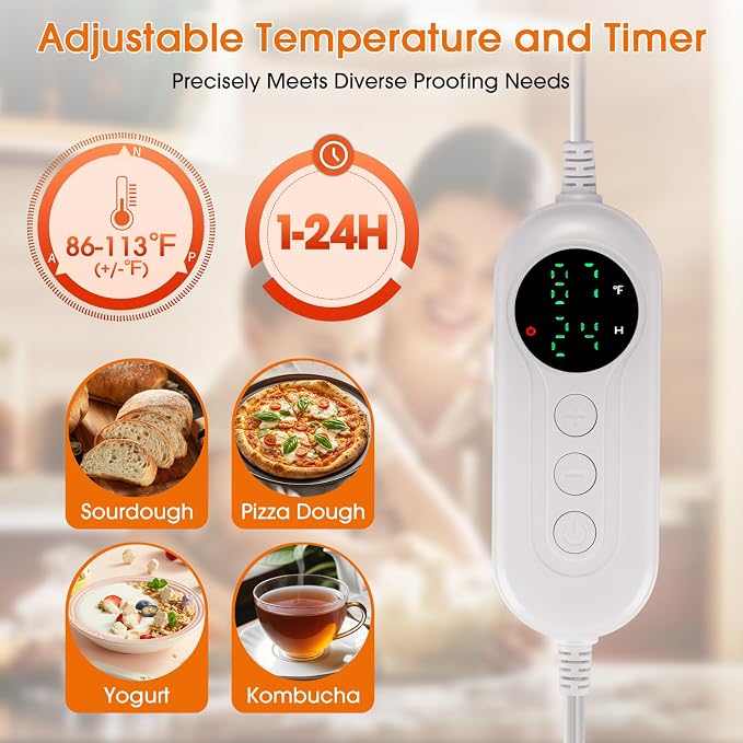 Folding Bread Proofing Box - 86-113℉ Temperature Control & 24H Timer, Dough Proofer with Metal Rack, Foldable Proofing Warming Box for Sourdough, Bread Baking, Pizza, Yogurt