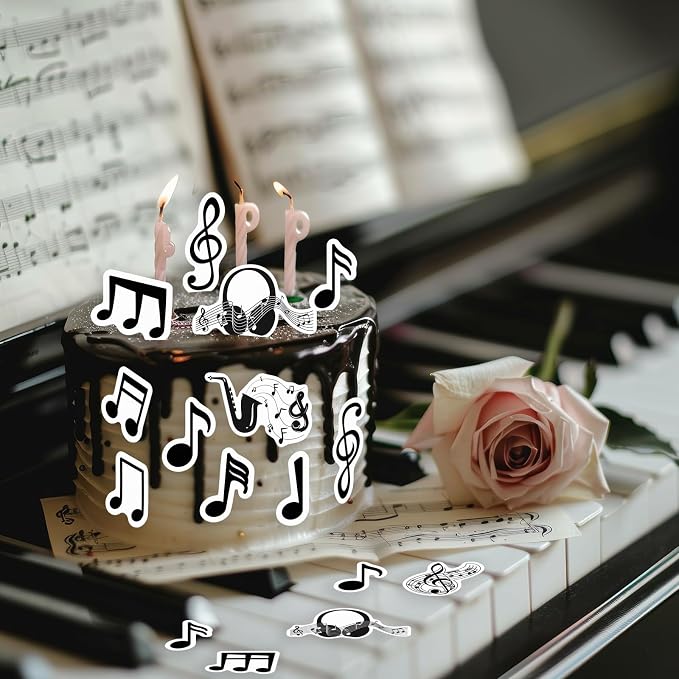 64PCS Edible Musical Notes Cupcake Toppers Wafer Paper Black Music Symbol Cake Picks Music Concert Cake Topper Edible Musical Cupcake Picks for Concert Theme Party Decor