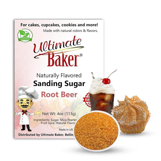 Ultimate Baker Flavored Sanding Sugar (1x4oz) - Burst of Flavor & Color for Cakes, Cookies & More, All-Natural, Perfect for Baking & Decorating or as a Flavored Coffee Sugar (Root Beer)
