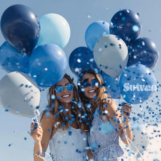 SUWEN Pastel Blue Balloons, 60Pcs 12inch Navy Macaron Light Blue Latex Balloons Kit for Birthday Anniversary Father‘s Day Party Decoration