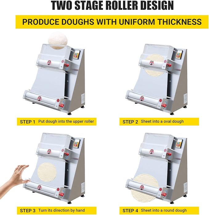 Pizza Dough Roller Sheeter, Max 16" Automatic Commercial Dough Roller Sheeter, 110V 370W Electric Pizza Dough Roller Stainless Steel, Suitable for Noodle Pizza Bread and Pasta Maker Equipment