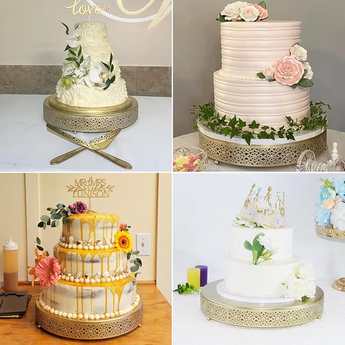 Cake Stand, Metal Round Cupcake Dessert Stand Cake Display Holder Cookies Fruit Serving Tray Decor for Wedding Party Birthday Baby Showers Anniversary (16in, Gold)