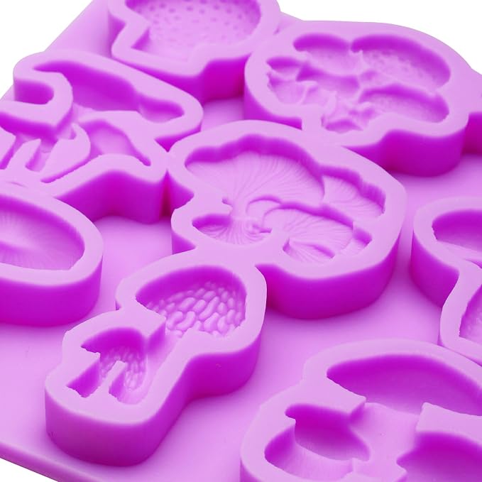 Mushroom Chocolate Mold, Mushroom Silicone Mold, Purple, 9 Cavities, Food-Grade, for Cake, Cupcake, Chocolate, Resin and Soap Crafts