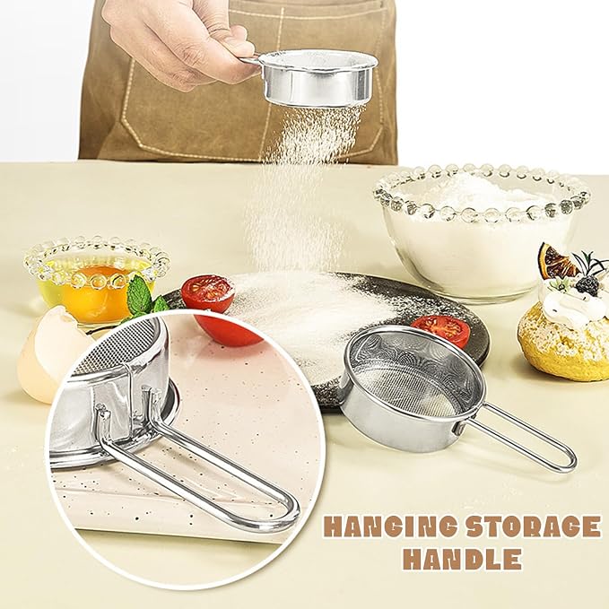 Sifter for Baking Powdered Sugar,Duster Flour Sifter for Baking,Sieve Fine Mesh Stainless Steel for Powdered Sugar, Cocoa Powder, Matcha Powder