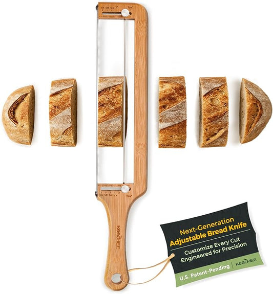 keechee Bread Pilot Adjustable Bread Knife – Upgraded Bread Slicer for Homemade & Sourdough Loaves, Serrated Stainless Blade with Precision Thickness Guide, Gift for Artisan Bakers
