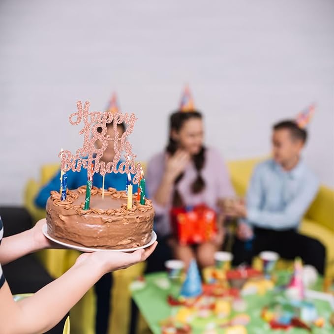 Gyufise 1Pc Happy 18th Birthday Cake Topper Glitter 18 & Fabulous Cheers to 18 Years Old Birthday Cake Pick for Celebrating 18th Birthday Party Cake Decorations Supplies Rose Gold