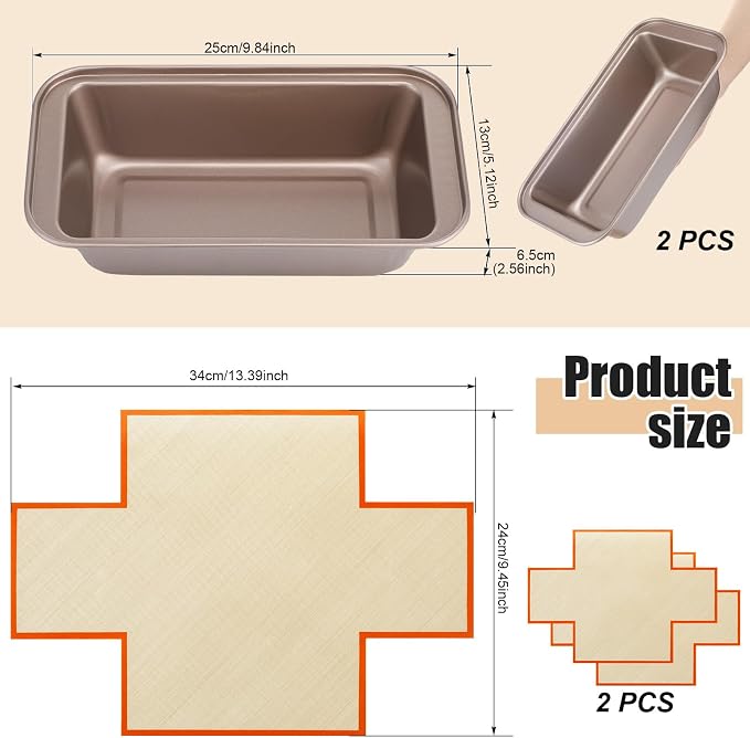 4 Pcs Loaf Pan with Liners Set 9 x 5 Inch Non-stick Bread Pan and Silicone Loaf Liners for Homemade Baking Carbon Steel Rectangular Baking Tray for Kitchen Sourdough Sandwich Home(Gold)