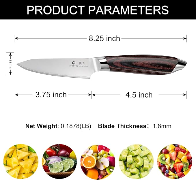 imarku Paring Knife 3.75 Inch, Japanese High Carbon Stainless Steel Fruit Knife, Ultra Sharp Small Kitchen Knife for Peeling Fruits Cutting Veggies, Ergonomic Pakkawood Handle