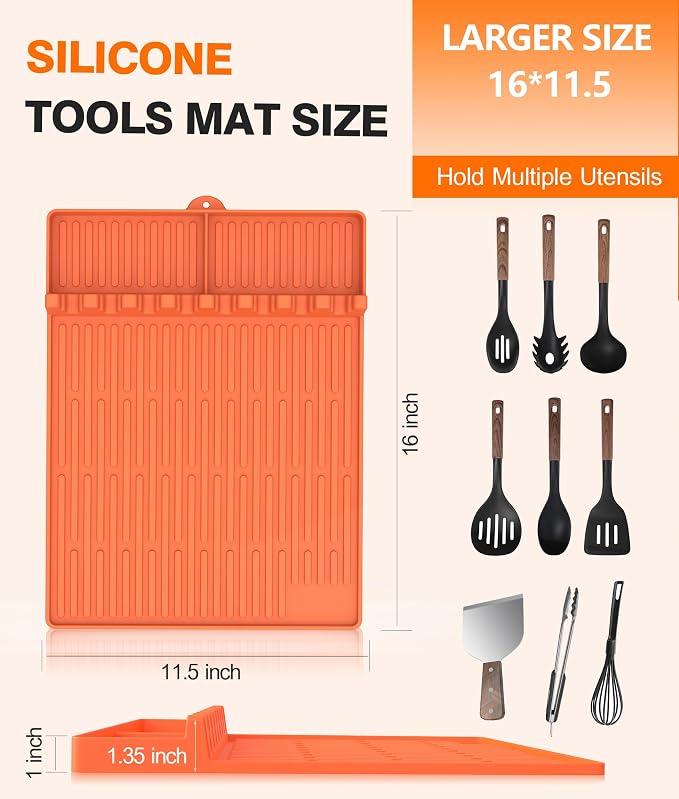 Silicone Griddle Tools Mat for Blackstone - Large Silicone Spatula Mat with Drip Pad - Griddle Mats BBQ Grill Accessories - Blackstone Griddles Accessories, Gifts for Men(Orange)