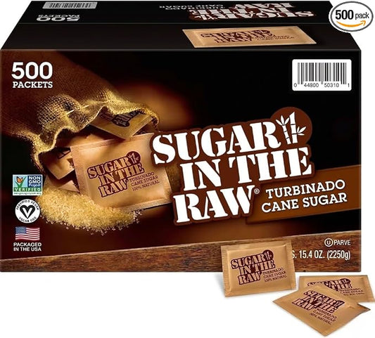 Sugar InThe Raw/Raw Natural Cane Brown Sugar Turbinado, 500 Count, Pack of 1, Natural Sweetener for Drinks and Baking Packets for Home, Office, Coffee, Bar, Gift,Restaurants, & Coffee Stations Neuryn
