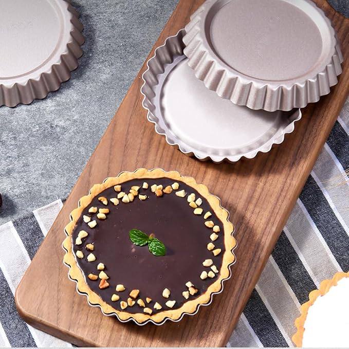 4Pcs Nonstick Mini Tart Pans 4.8 Inch Round Tart Pan Quiche Pan Heavy Duty Fluted Side Tart Molds for Pies, Mousse Cakes, Dessert Baking