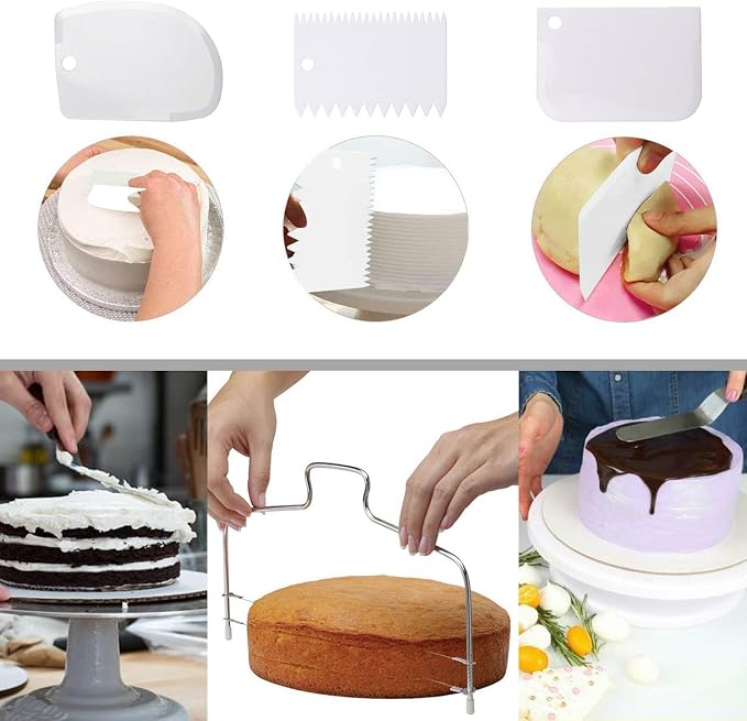 Cake Decorating Turntable,Cake Decorating Supplies With Decorating Comb/Icing Smoother(3pcs),2 Icing Spatula With Sided & Angled … (White/1pcs)