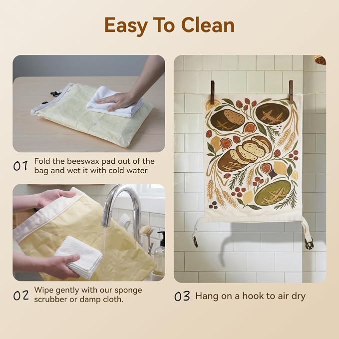 Bread Bags for Homemade Bread – 2 Packs XL Beeswax Bread Bags, 2026 Reusable Bread Bag with Sealing Zipper, Organic Cotton Natural Beeswax, Keeps Fresh, Homesteading Essentials, 13x17 Inches