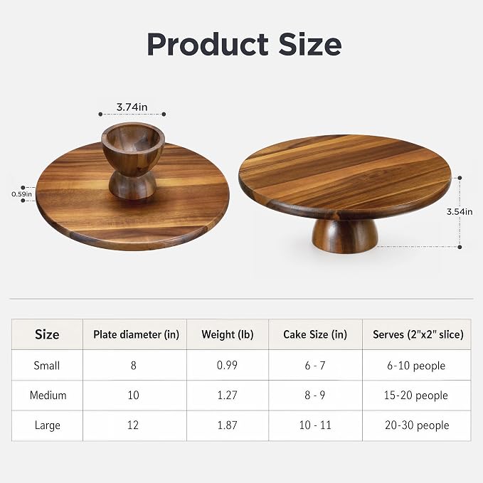 HBlife 3 PCS Acacia Wood Cake Stand Set (8"/10"/12" Plate), 2-in-1 Cake Holder and Charcuterie Board with Built-in Dip Bowl, Dessert Table Display Set, Decorative Tray for Home Decor