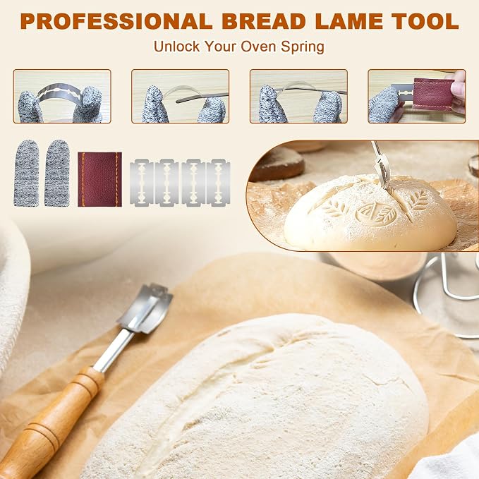 Complete Sourdough Starter Kit, Sourdough Bread Baking Supplies, Bread Proofing Basket with Glass Sourdough Starter Jar, Beginner Sour Dough Bread Making Tools Kit Gifts for Bakers Women Mom
