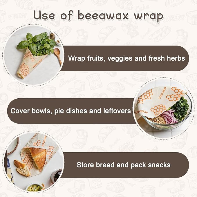 2 Pack Beeswax Bread Bags, Reusable Bread Bag for Homemade Sourdough Bread, 16.5 X 12.6 Inch Beeswax-Lined Linen Storage Bags With Zipper & 2pcs Beeswax Wraps for Food, Pastry, Baking Storage