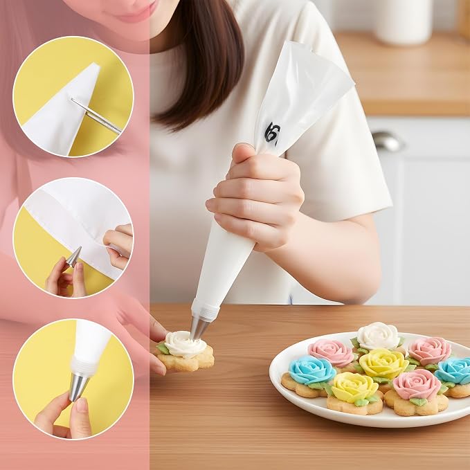6 Pack 24 Inch Reusable Piping Pastry Bags Large Canvas Cake Decorating Bags with Plastic Coating for Frosting, Icing, Cupcakes, Cookies