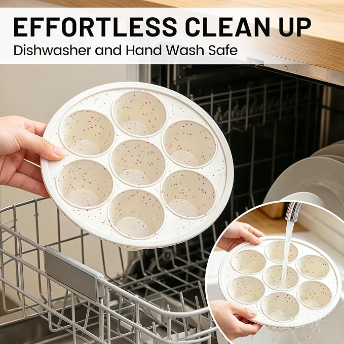 Vinino Silicone Air Fryer Muffin Pan with Reinforced Frame, Egg Bite Mold | 7 Cup Air Fryer Accessories, Silicone Muffin Pans for Oven, Perfect for Egg Bites, Muffins, Tarts and Quiche, BPA-Free, Cream