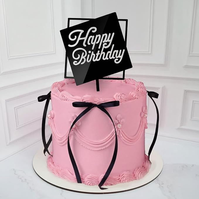 6 Pcs Black Happy Birthday Cake Toppers, 5" x 6.5" Acrylic Cake Decoration for Birthday Party