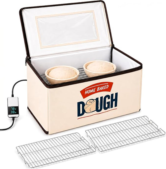 BLUBYEES Folding Bread Proofing Box, 3-Sided Heating with Precise 68-104°F Temp Control, 48H Timer, Family-Size Dough Proofer for 2 Loaves, Sourdough & Pizza Dough