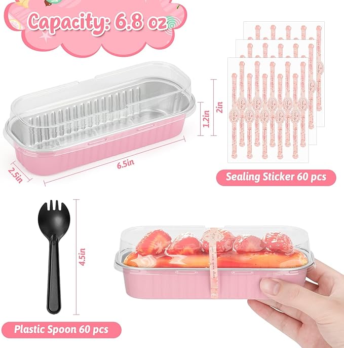 selizo 60 Pack 6.8oz Mini Loaf Baking Cake Pans with Lids, Rectangle Disposable Aluminum Foil Loaf Baking Pans, Small Baking Cake Tins Cup Cake Containers for Thanksgiving Christmas Individual Cakes