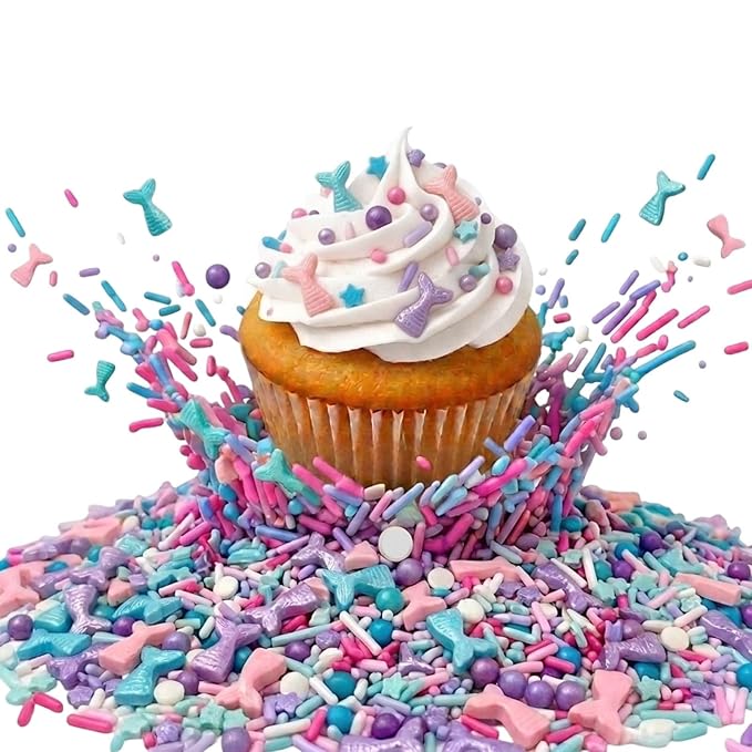 Manvscakes Sprinkles- Edible Cake and Cupcake Sprinkles with Assorted Shapes and Sizes for Parties, Blue pink and purple Mix for Cookies, Ice Cream, Cake and Cupcake Decorating, 4 oz (Mermaid)