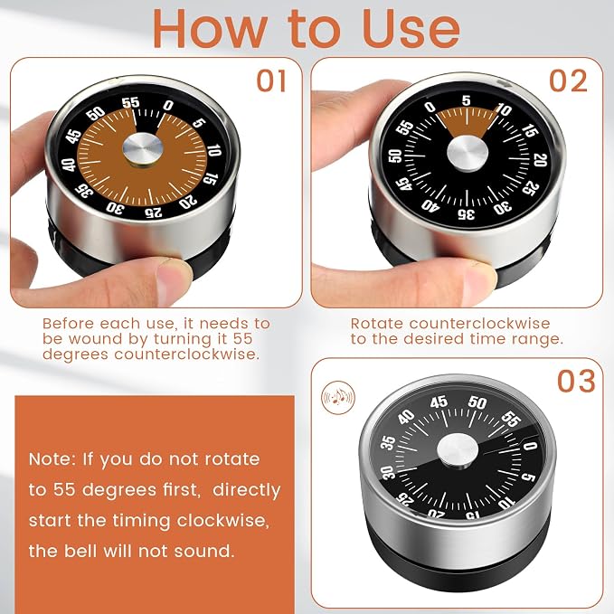 Relaxweex 6 Pcs 60 Minute Visual Timer Visual Kitchen Timer for Cooking Cook Timers Kitchen with Alarm Mechanical Class Timers for Desk Egg Countdown Chef Baking Office ADHD(Black Orange)