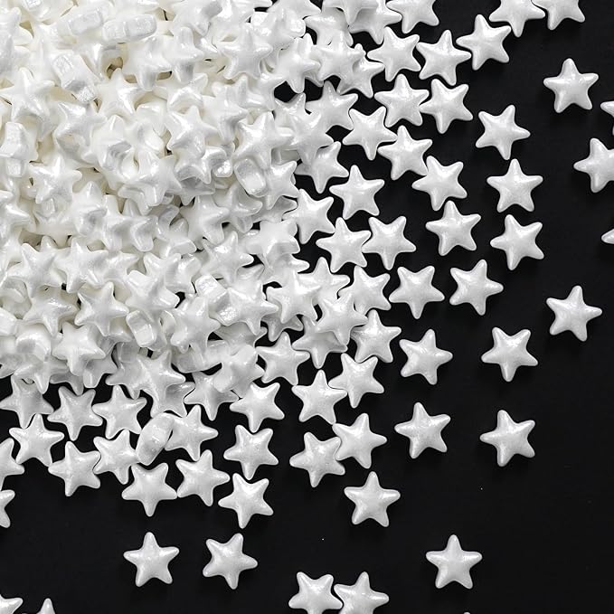 White Star Sprinkles, 10MM Edible Candy Stars for Cake Decorating, Cupcakes, Cookies & Desserts, 3.5 oz White Sprinkles for 4th of July & Memorial Day, Christmas, Wedding, Birthday, Holiday Baking Baby Shower