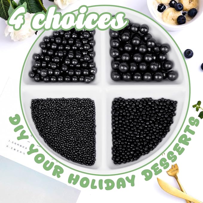 Dazzjoy Black Pearl Sprinkles, Food Grade, Edible Black Sugar Pearls for Cake Decorating, 150g/5.29oz, Cake Decoration & Cupcake Toppers, Cookies, Ice Cream, Wedding Party Valentines Supplies