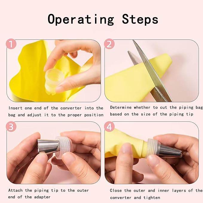12Pcs Piping Tips and Piping Bag with Coupler Set Stainless Steel Cake Decorating Piping Tips for Cupcake Puff Cookie - 2Pcs Cleaning Brush