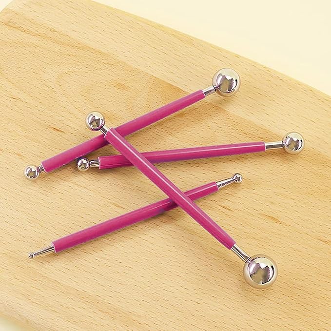 4 x Fondant Cake Decorating Clay Flower Sugarcraft Ball Model DIY Tool 8 Sizes boxs (Pink)