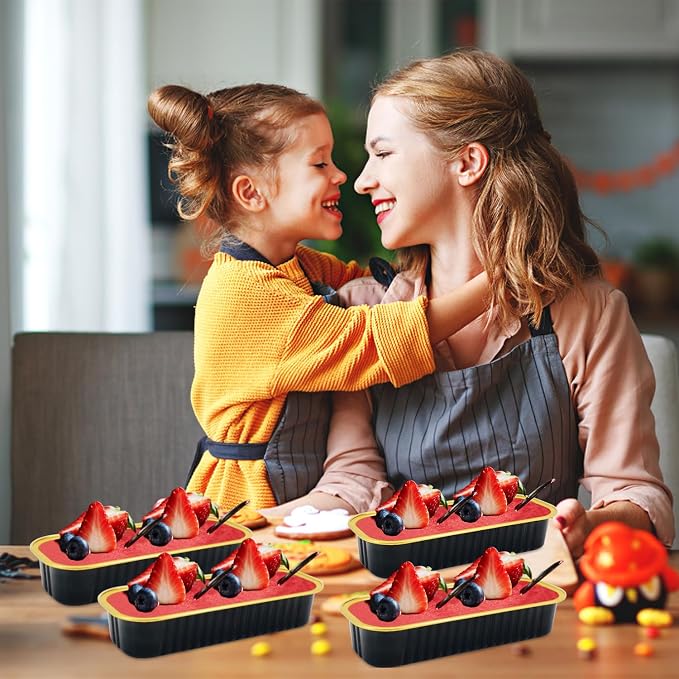 LNYZQUS Foil Mini Loaf Pans with Lids 25 Pack, 6.8oz Mini Cake Tins Individual Baking Cups for Little Banana Bread Loaves, Disposable Small Cupcake Containers for Halloween Baking Gifts-Black