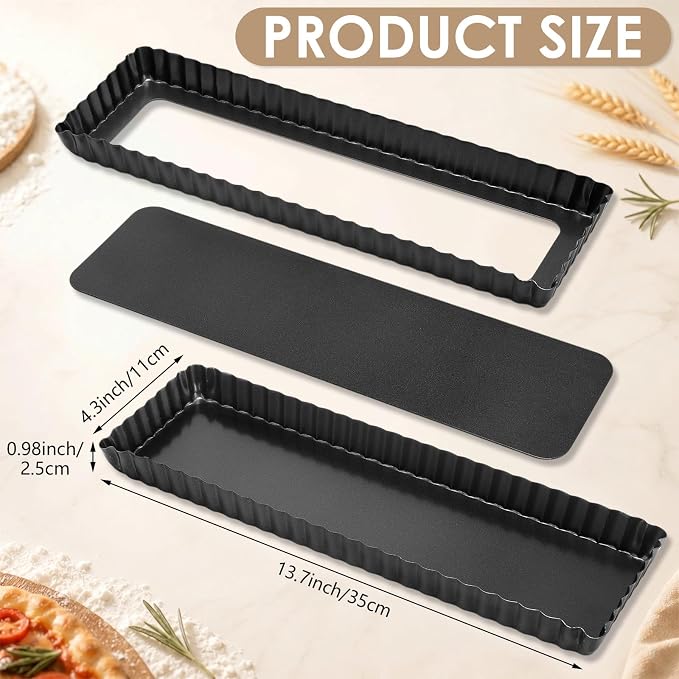4 Pack Rectangular Tart Pans 14 Inch Nonstick Quiche Pie Pan with Removable Bottom Tart Pans for Pies, Quiche Bakeware, Cheese Cakes, Desserts
