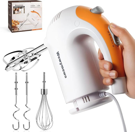 Electric Hand Mixer 300W, 5-Speed Handheld Kitchen Mixer with 304 Stainless Steel Beaters, Dough Hooks & Whisk – Ideal for Baking, Whipping Eggs & Cookie Dough