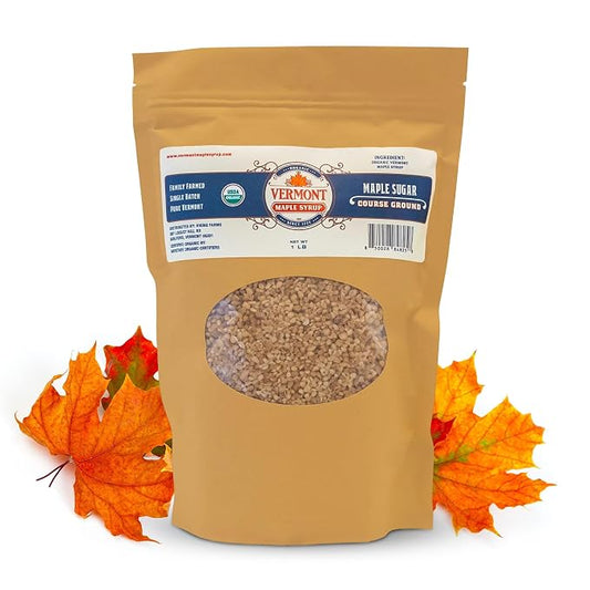 Vermont Maple Syrup's Organic Coarse Vermont Maple Sugar, 1 lb - Subtle Maple Syrup Sweetness, Perfect Sugar Substitute for Baking, Coffee, and Oatmeal