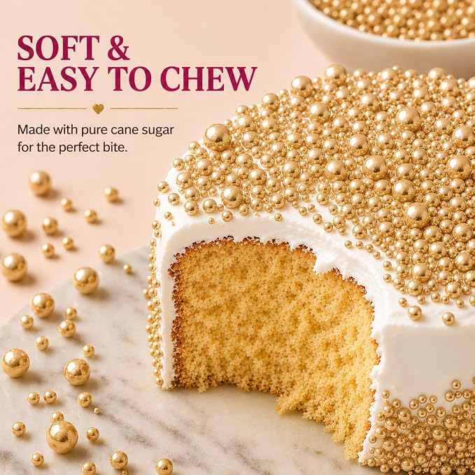 Confect Pearl Sprinkles | Gold Sprinkles for Christmas Cakes & Cupcakes Decoration | Assorted pack of 5 | Sparkling Champange Disco Ball Sprinkle | Mix Gold Pearl Dragees | Vegan, Gluten-Free, Nut-Free, Soy-Free, Dairy-Free, Palm Oil-Free, No Artificia...