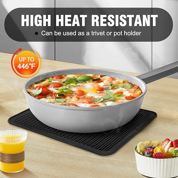 Walfos XXL Silicone Trivet 16 Inch and Trivets Mats 12 Inch, Trivets for Hot Pots and Pans, Heat Resistant Pot Holders Hot Pads for Kitchen Quartz Countertops, Hot Dishes, 6 Pack