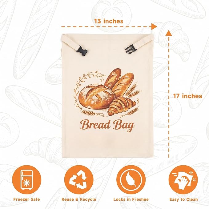 Beeswax Bread Bags for Sourdough,Reusable Organic Linen Cotton Bread Storage Bag with Removable Wax Liner – Easy Clean & Keeps Homemade Bread Fresh (style-B)