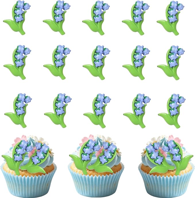 15PCS Flower Birthday Cupcake Toppers Picks for Lily of the Valley Cupcake Toppers Baby Shower Decor for Girls Women, Baby in Bloom Spring Floral for Garden Theme Party