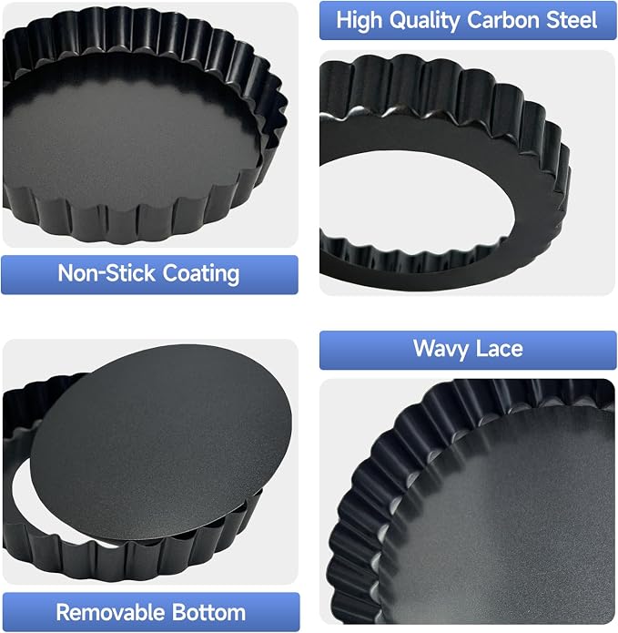 6 Pack Quiche Pans, Nonstick Tart Pans with Removable Bottom for Baking Treats, Pie, Quiches, Tartlets (5 Inch)