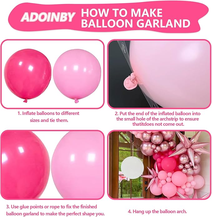 Pink Balloons Arch Kit, 160Pcs Hot Pink Balloon Garland Kit Metallic Rose Gold Confetti Balloons for Birthday, Princess Theme, Engagements, Galentine's Day, Valentine's Day Party Decoration