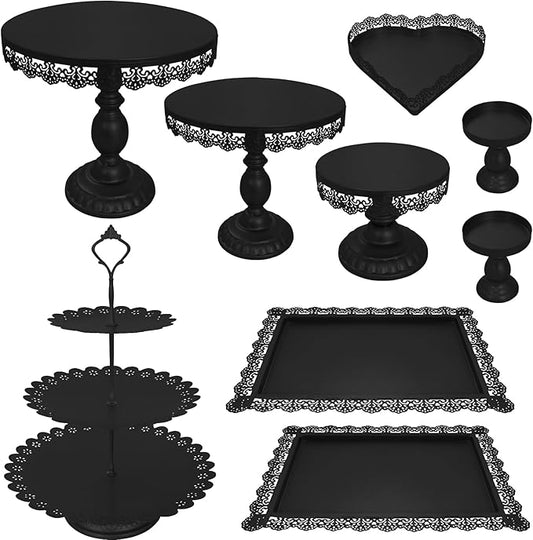 Set of 9 Cake Stands Metal Cupcake Stand Set Multiple Styles Candy Fruit Display Tower Dessert Plate Cake Serving Tray for Birthday Party Wedding Anniversary Baby Shower Engagement (Black)