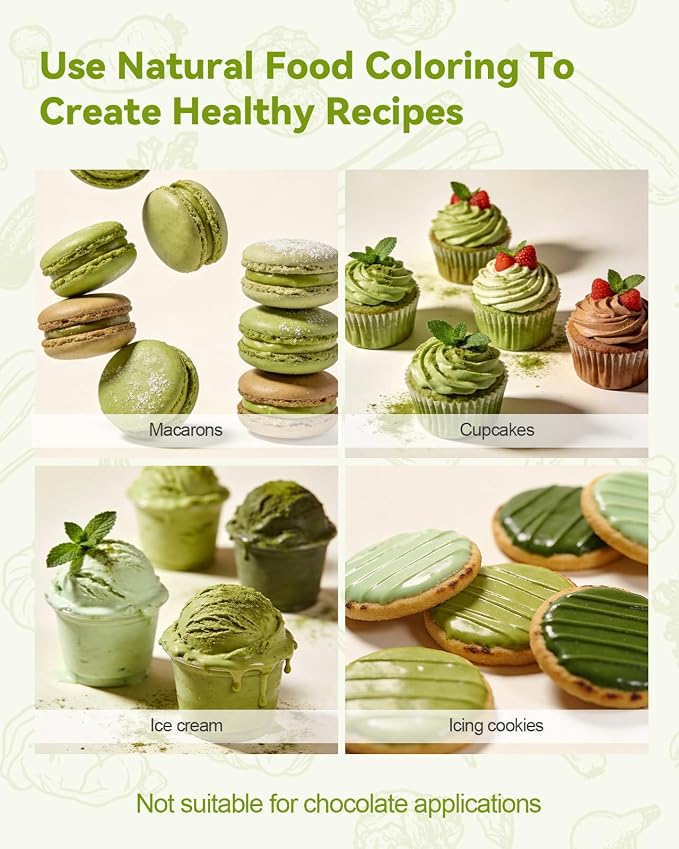 Dye-Free Food Coloring, Natural Food Coloring Gel No Artificial Dyes, Non-Toxic, Natural Food Dye for Icing, Frosting, Cake Decorating, 40 Milliliters - Matcha Green