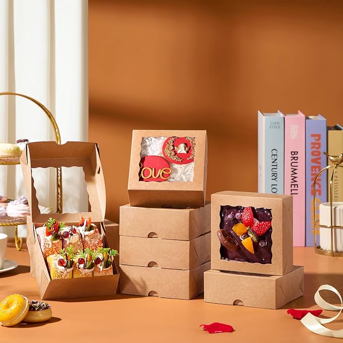 20 Pack Bakery Boxes 5x5x2 Inches Chocolate Covered Strawberries Boxes for 4 Mini Cake & Cookies Macaron Pie Browines boxes