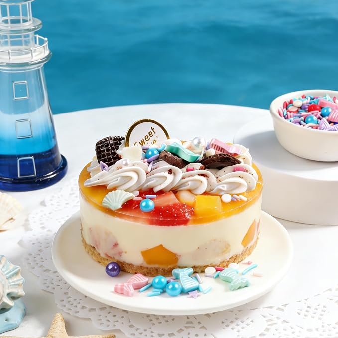Mermaid Sprinkles, Edible Ocean Sprinkles for Cake Decorating, Mermaid, Jimmies, Star, Confetti & Pearl Sugar Mix for Cupcakes, Ice cream, Cookies and Donuts Toppings