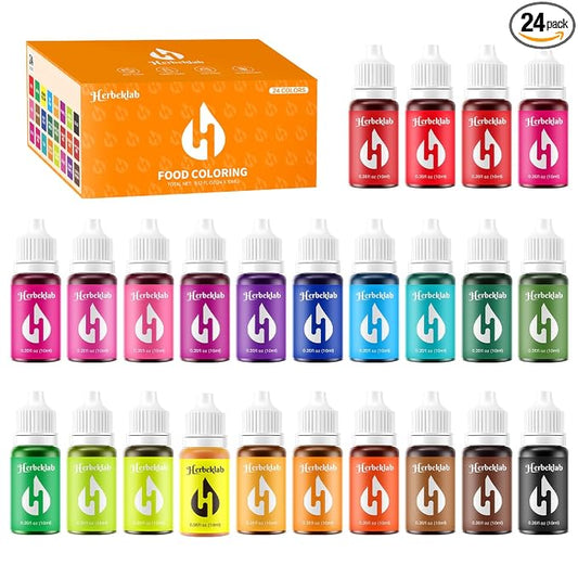 Food Coloring Liquid – 24 Colors x 0.35 fl oz Concentrated Water-Based Food Dye for Baking, Icing, Cake Decorating, Slime, Soap, Easter Eggs