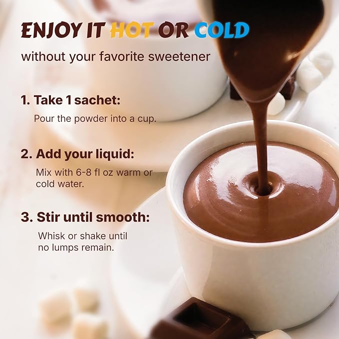 Veltracha Moringa Hot Chocolate, Plant-Based Protein Hot Cocoa Mix with Fiber, Chaga & Blue Spirulina, Non-Dairy Mushroom Cocoa Powder for Immune & Energy, 10 Sachets