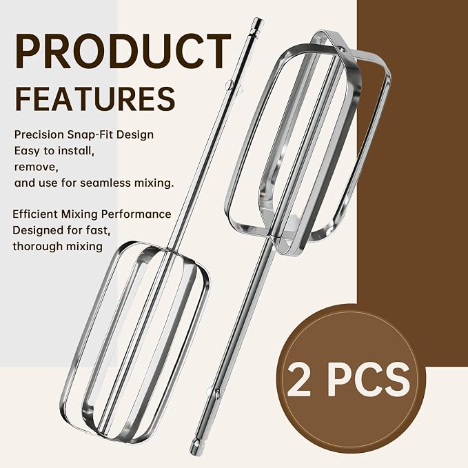 Hand Mixer Beaters Attachments for KitchenAid KHM Series, Paddle Stainless Steel Turbo Beater Replacement Parts Compatible with KHM512 KHM926 KHM7210 KHM6118(A (2PC))